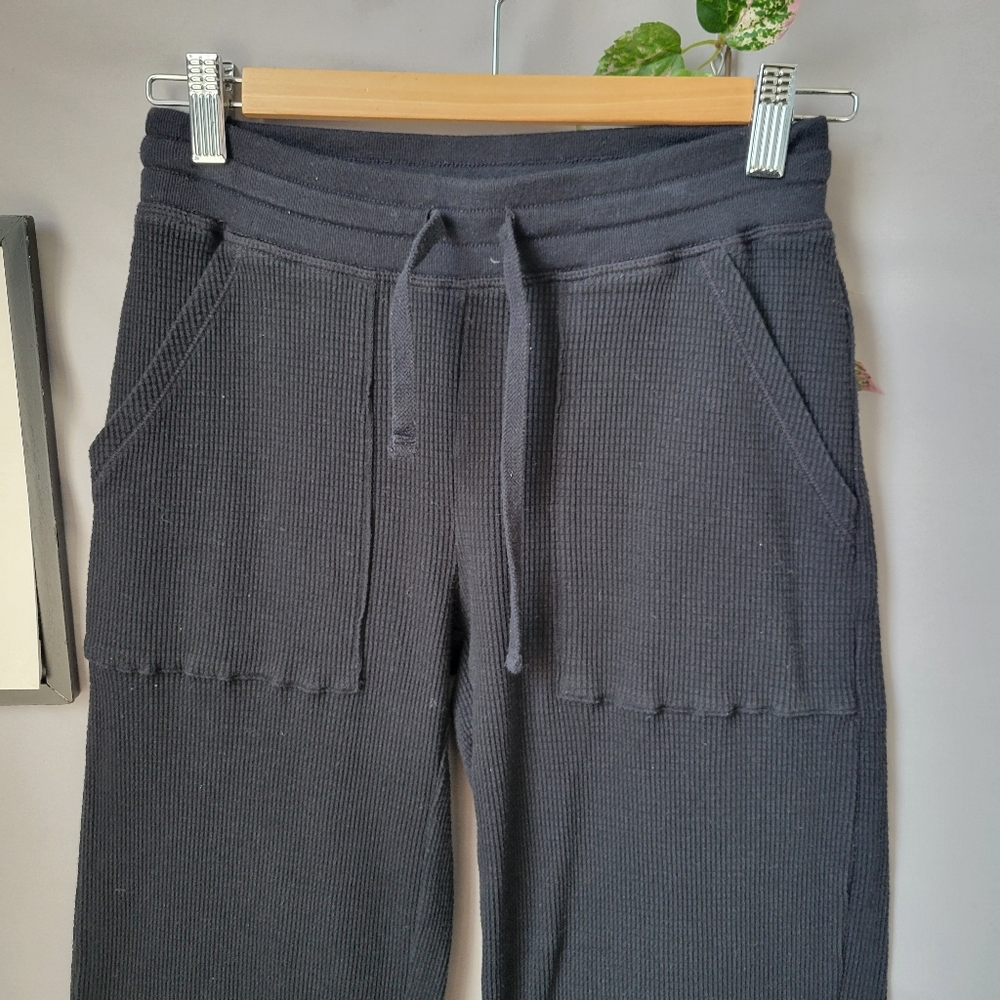 Aritzia Tna Thermal Waffle Knit Wide‎ Leg Pant Black XS - Picture 3 of 12